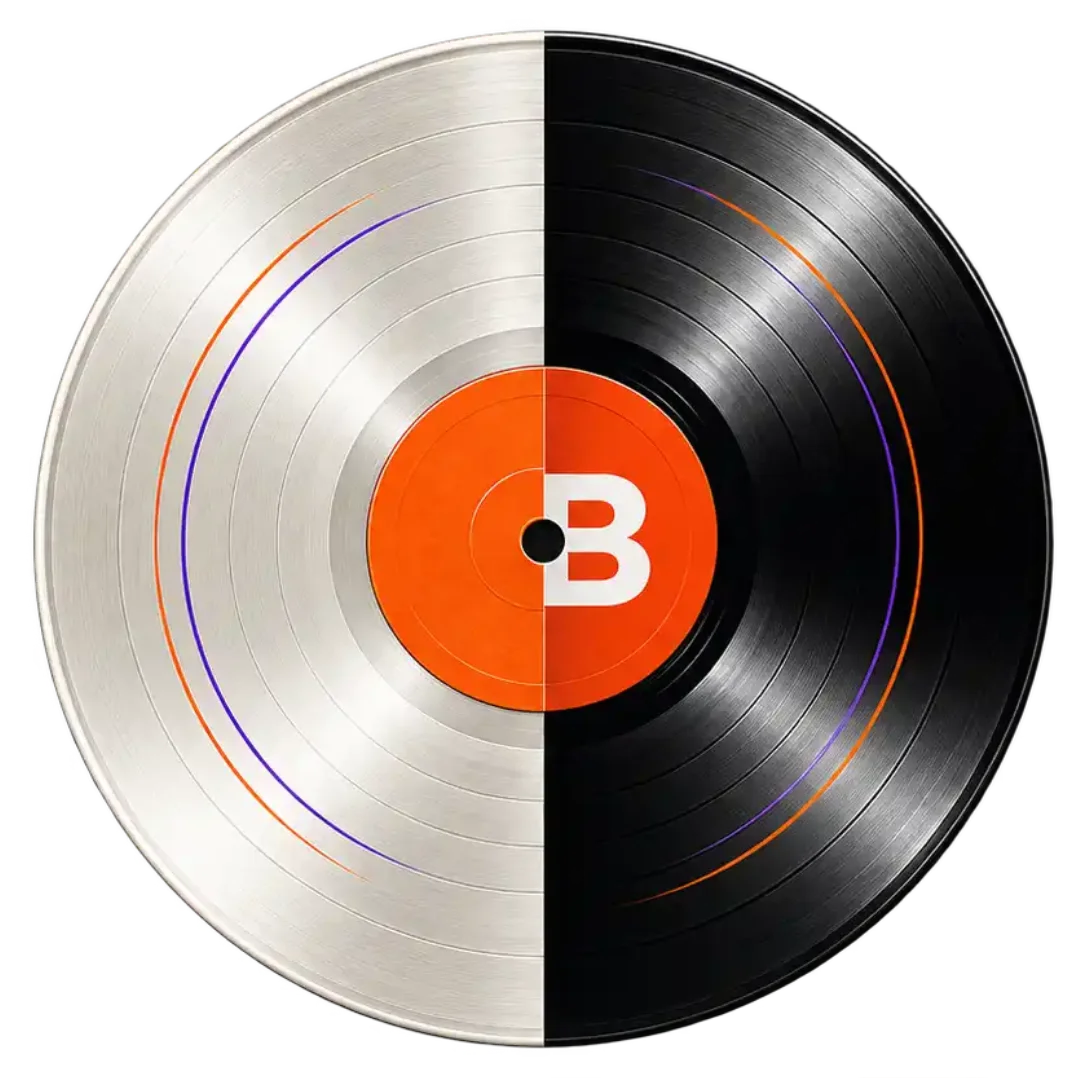 Disco Lado B, mitad plateado y mitad negro
